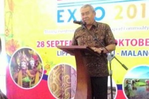 Kabid Perdagangan Kuningan, Erwin, SE saat memberikan sambutan pada pameran MITTEC EXPO 2017, di Batu, Malang.